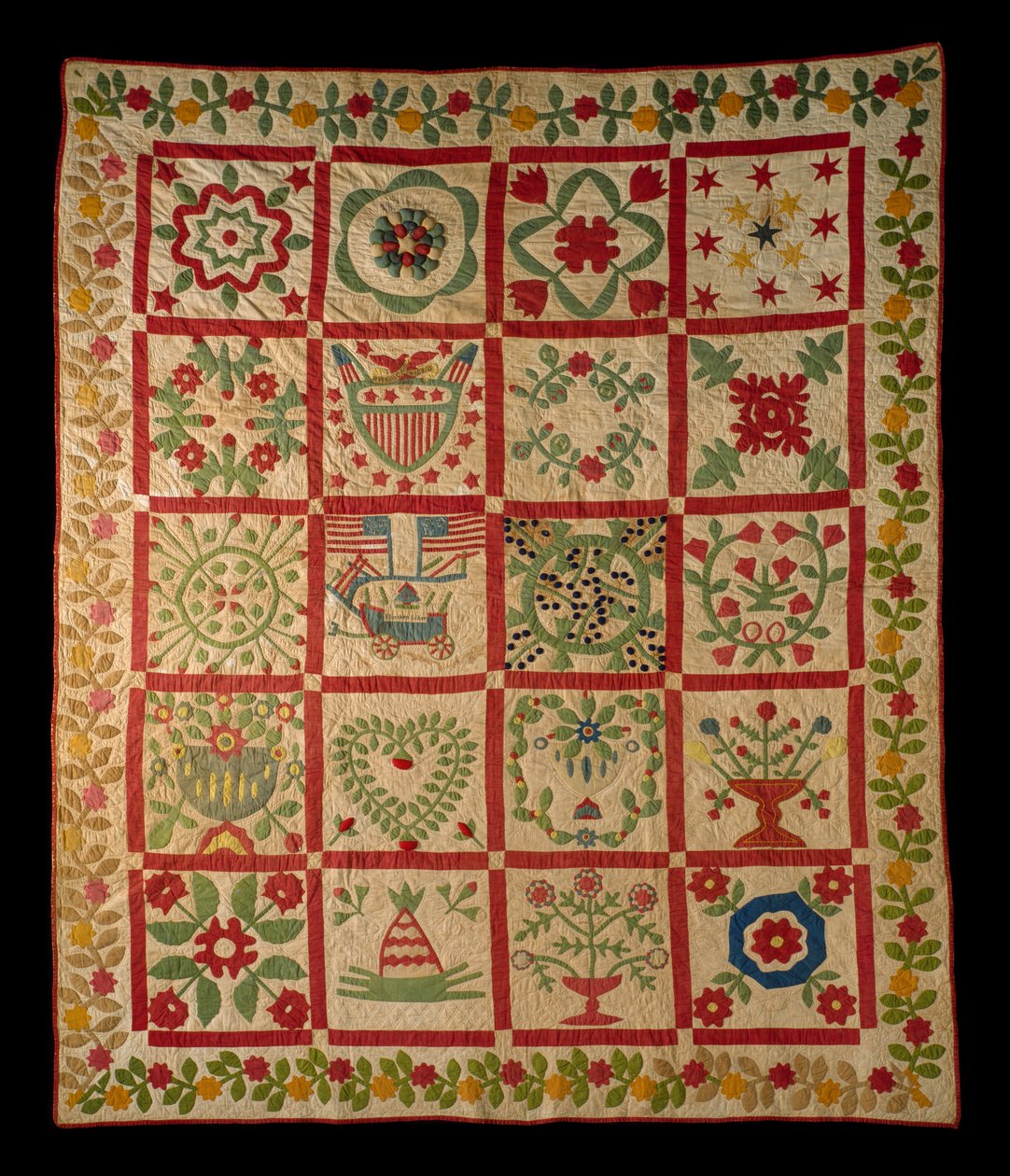 Applique Album Quilt, L & M, 1860 (algodão) de American School