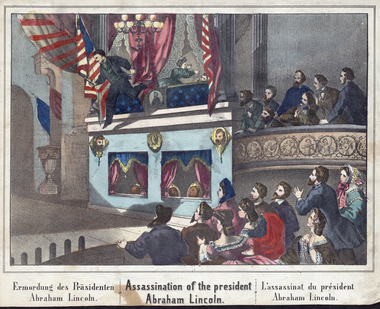 Assassinato do Presidente Abraham Lincoln, pub. 1865 de American School