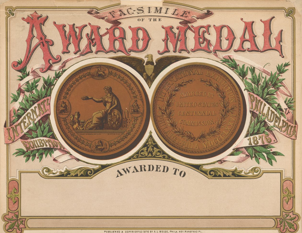 "Medalha de Premiação", Scrapbook da Exposição do Centenário, 1876 de American School