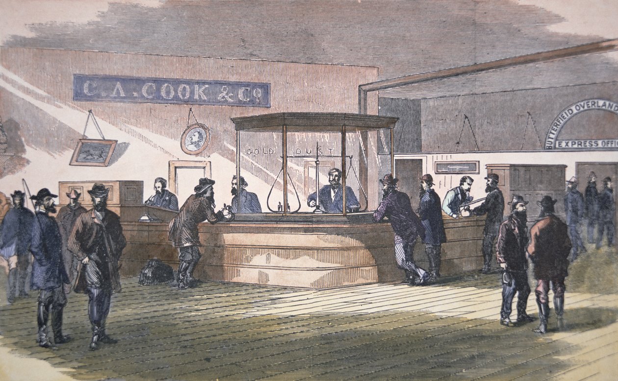 Banco em São Francisco, c.1860 (gravação a cores) de American School