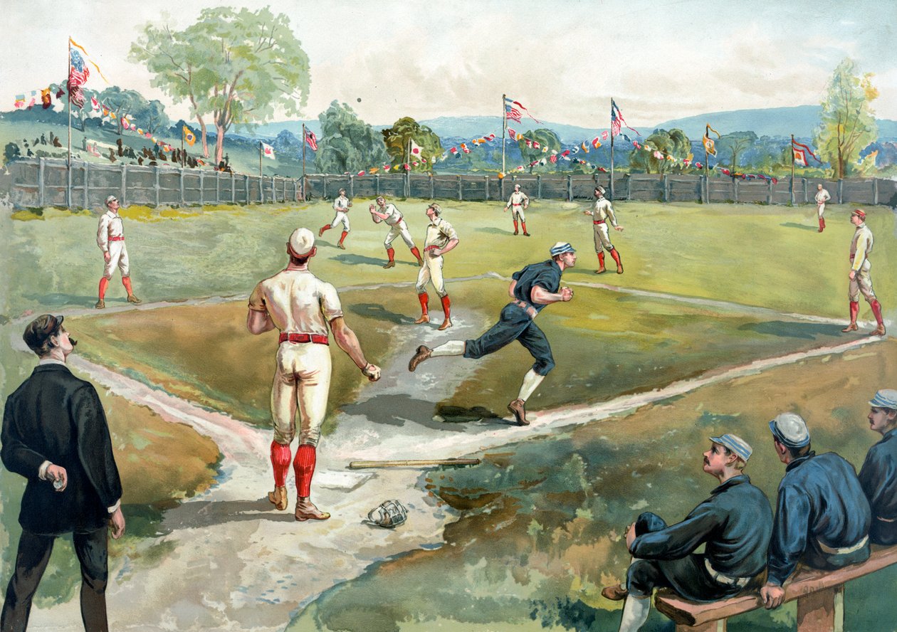 Jogo de beisebol em 1891 Nova Iorque de American School