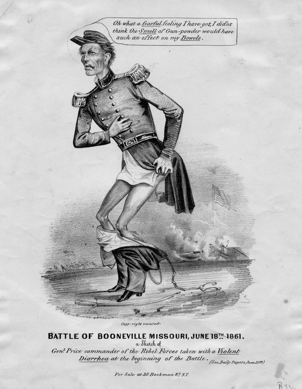 Batalha de Booneville, Missouri, 18 de junho de 1861: um esboço de Genl. Preço obtido com uma diarreia violenta no início da batalha, publicado em Nova York, 1861 de American School