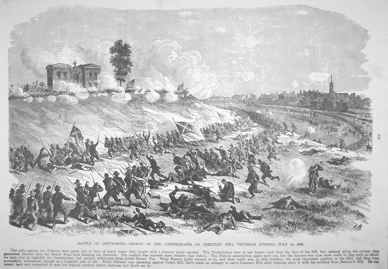 Batalha de Gettysburg - Carga dos Confederados no Cemetery Hill, quinta-feira à noite, 2 de julho de American School