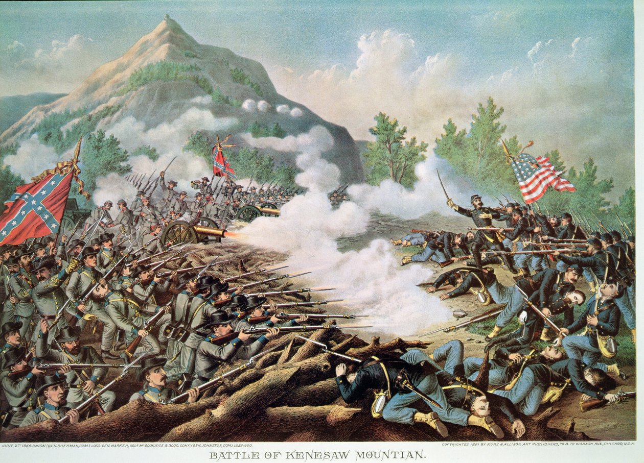 Batalha de Kenesaw Mountain, Geórgia, 27 de Junho de 1864, gravada por Kurz & Allison de American School