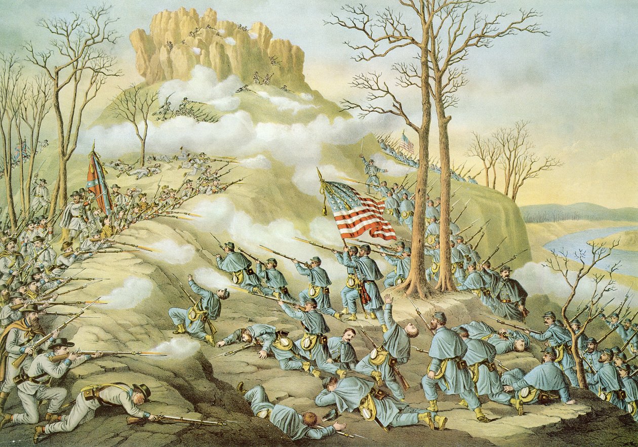 Batalha de Vigia da Montanha, 24 de Novembro de 1863, gravada por Kurz & Allison de American School