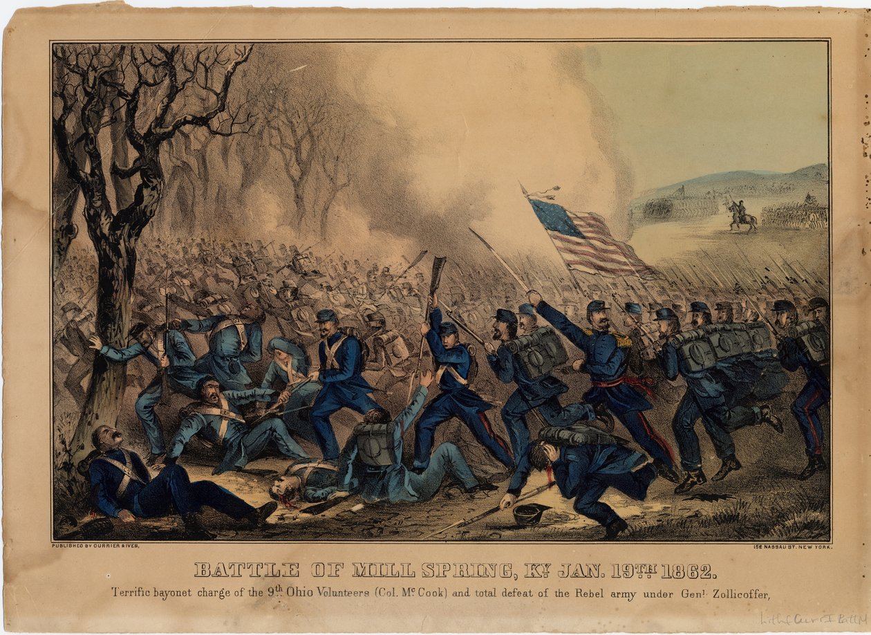 Batalha da mola do moinho, KY 19 de janeiro de 1862, bar. por Currier & Ives, c.1862 de American School