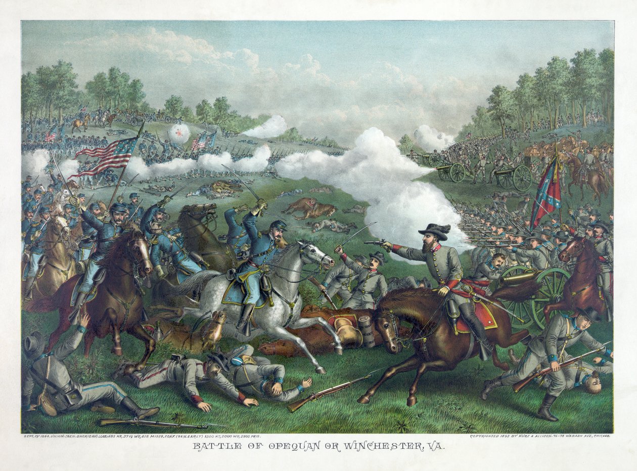 Batalha de Opequan ou Winchester, Va., pub. 1890 (litografia a cores) de American School