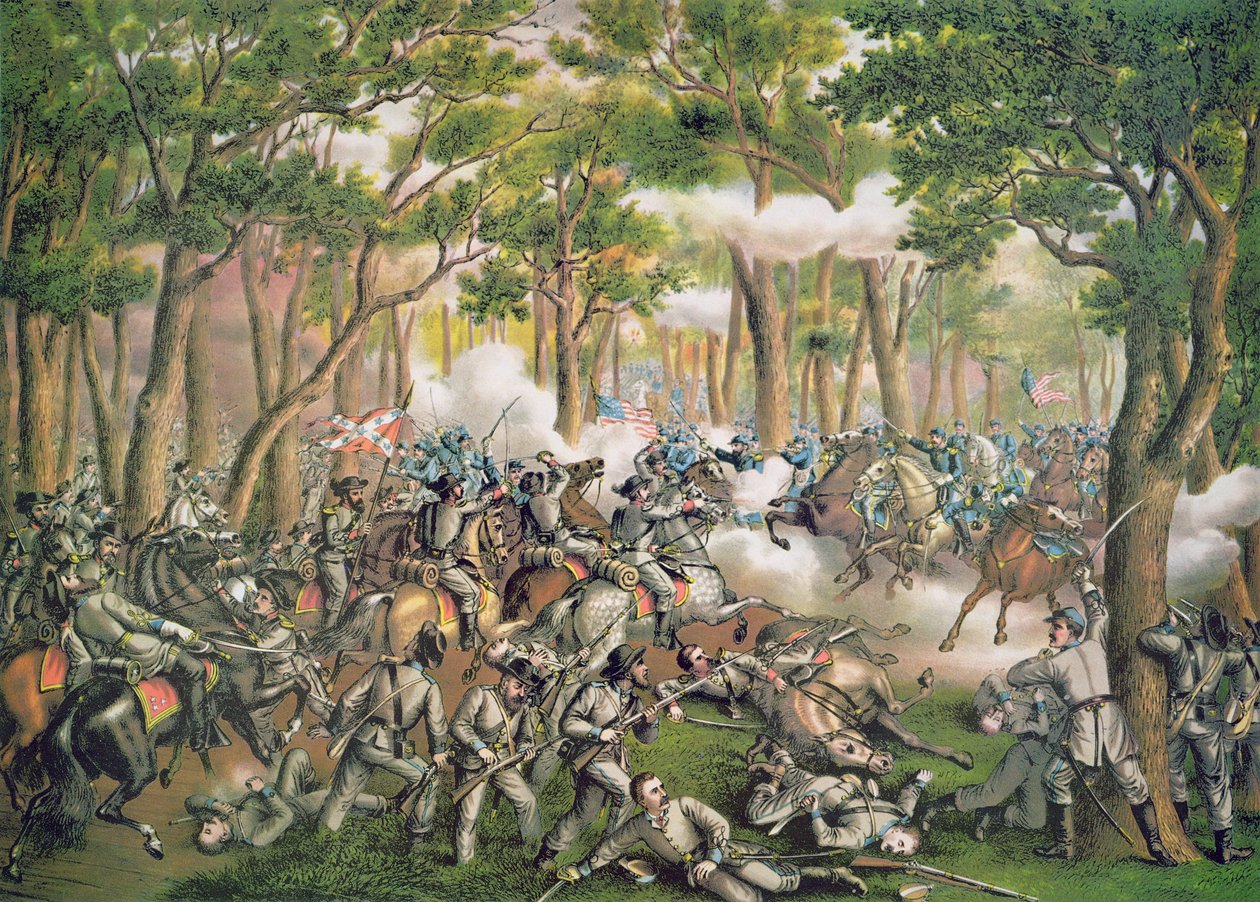 Battle of the Wilderness, maio de 1864, gravada por Kurz & Allison de American School