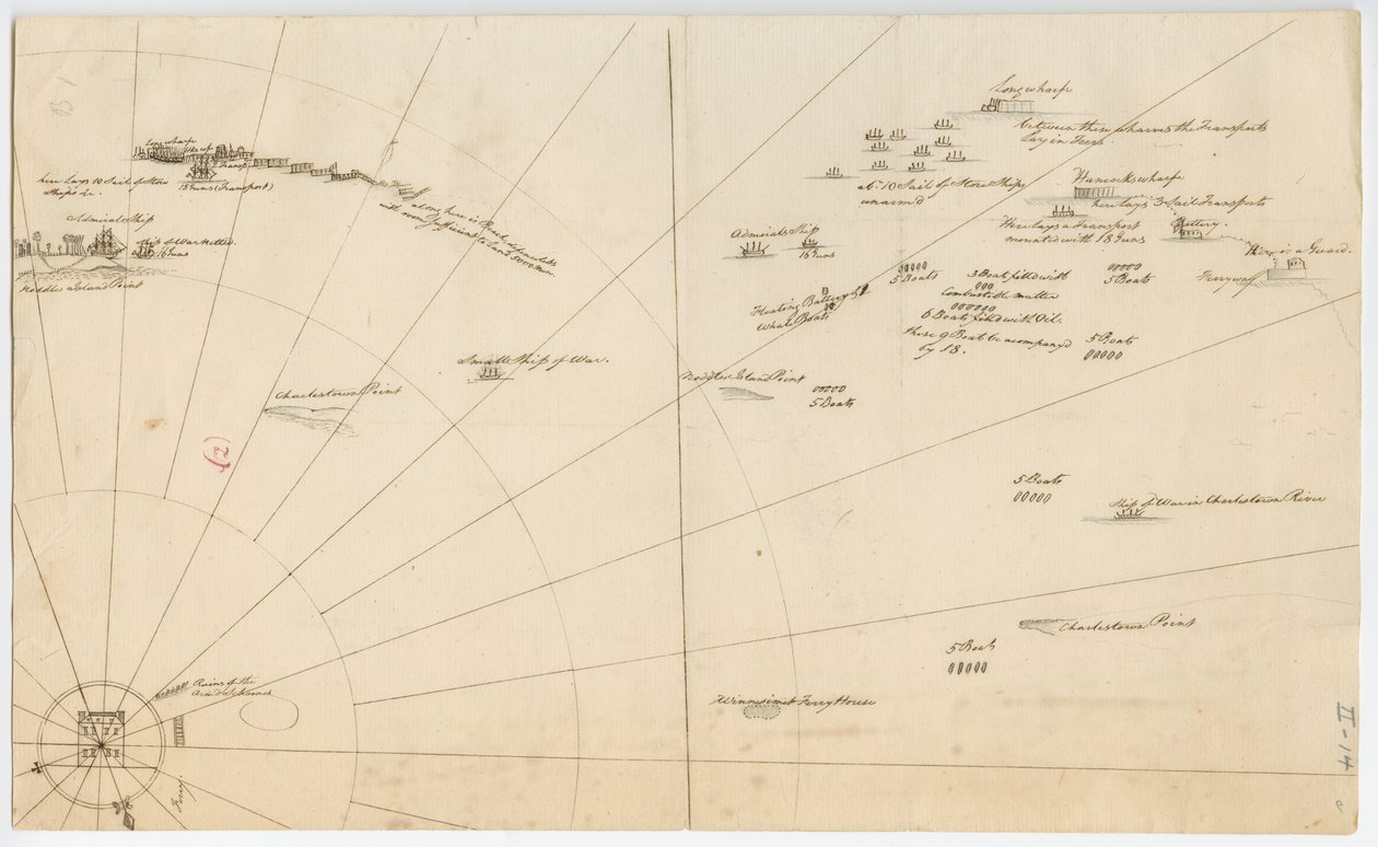 Plano de batalha para o cerco do porto de Boston, c.1775-1776 de American School