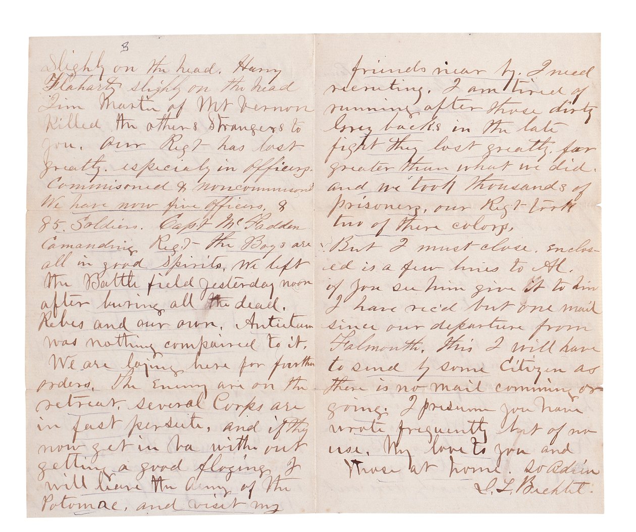 Carta de relatório de batalha de G. L. Brehct (caneta e tinta sobre papel) de American School