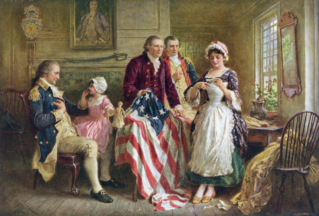 Betsy Ross a coser a bandeira americana de American School