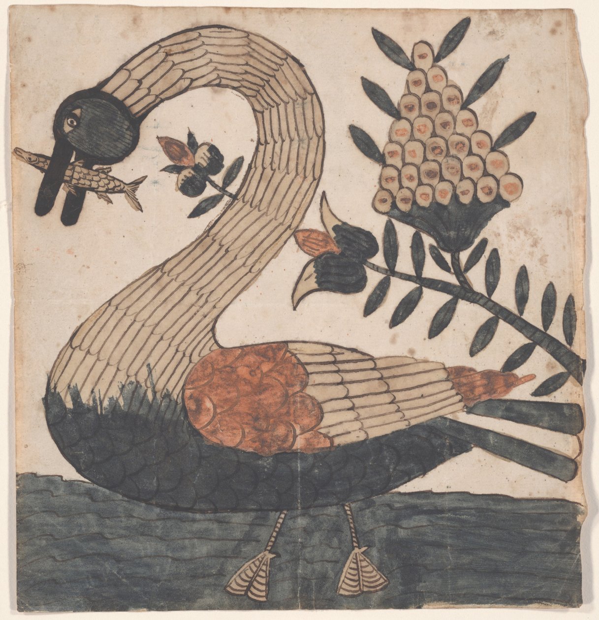 Pássaro com peixe, pintura de Fraktur, c.1810 de American School