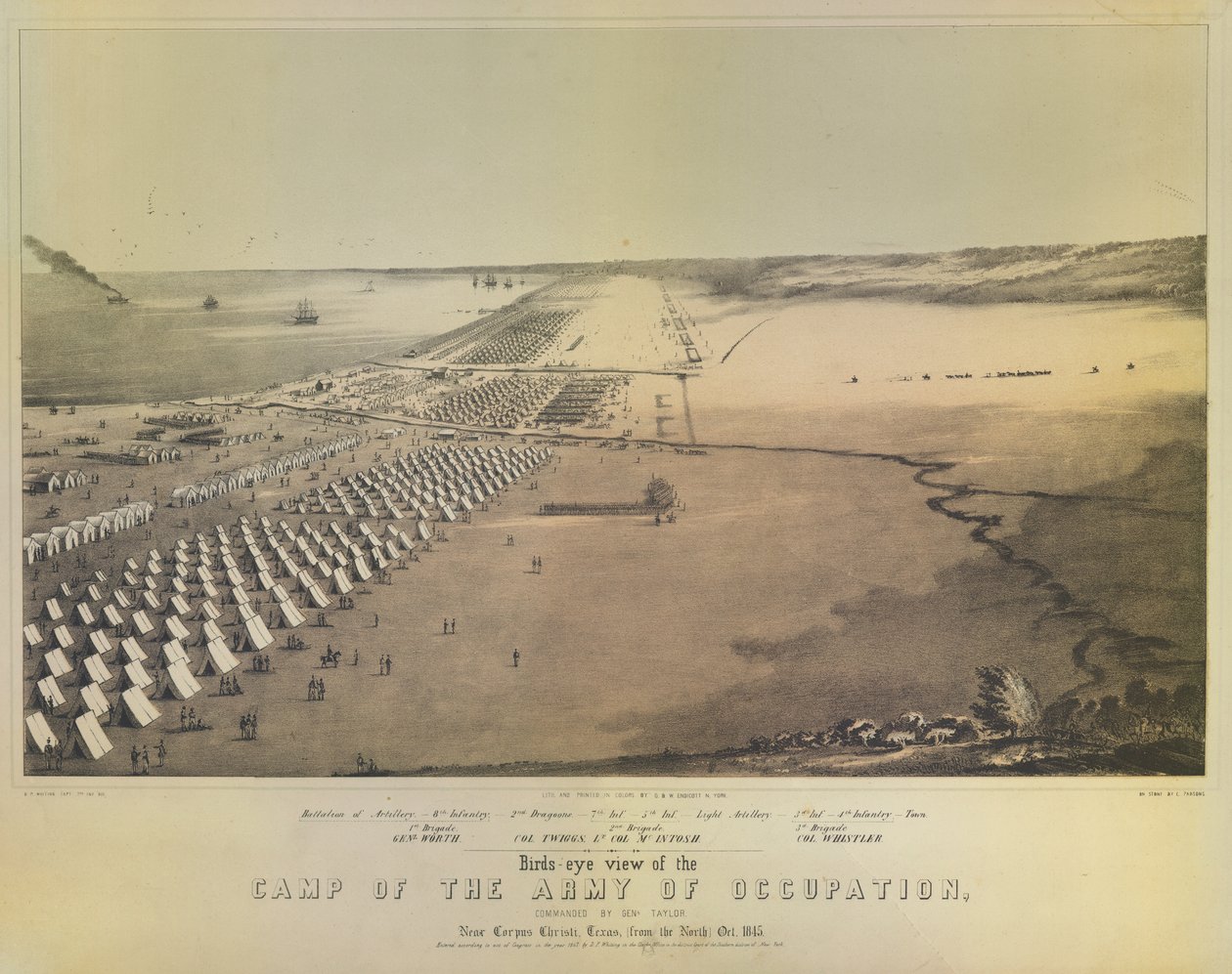 Visão panorâmica do Acampamento do Exército de Ocupação, impresso por G & W Endicott, Nova York, 1847 de American School