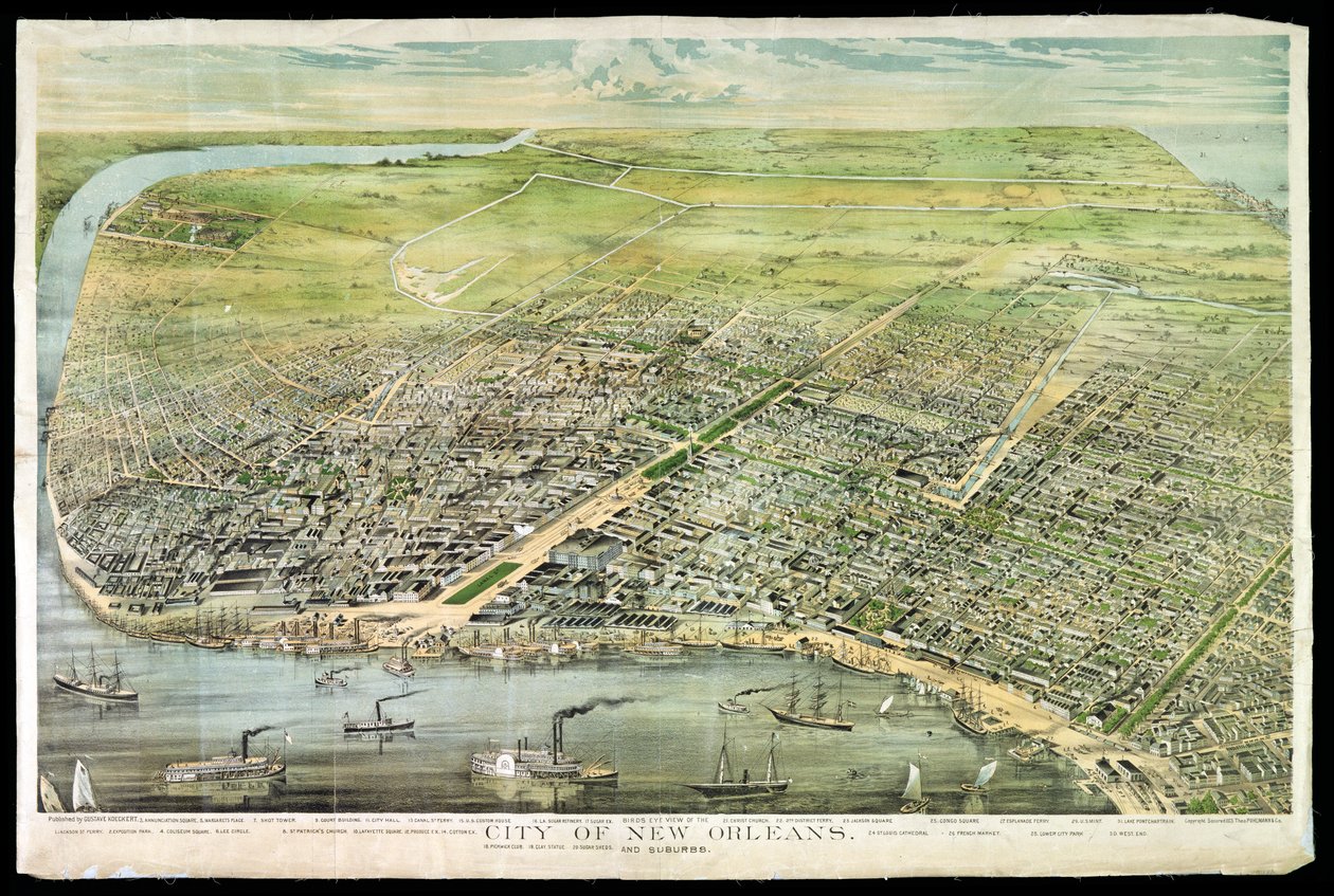 Pássaros olho vista de Nova Orleans e subúrbios, 1873 de American School
