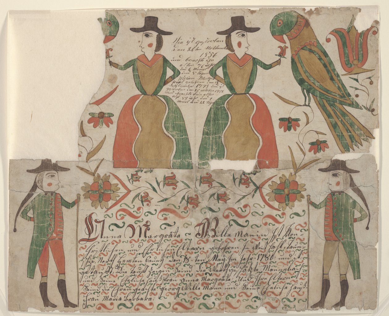 Certificado de Nascimento e Batismos para Anna Margräta Willeman, Pintura Fraktur, c.1810 (caneta e tinta com wc sobre papel) de American School