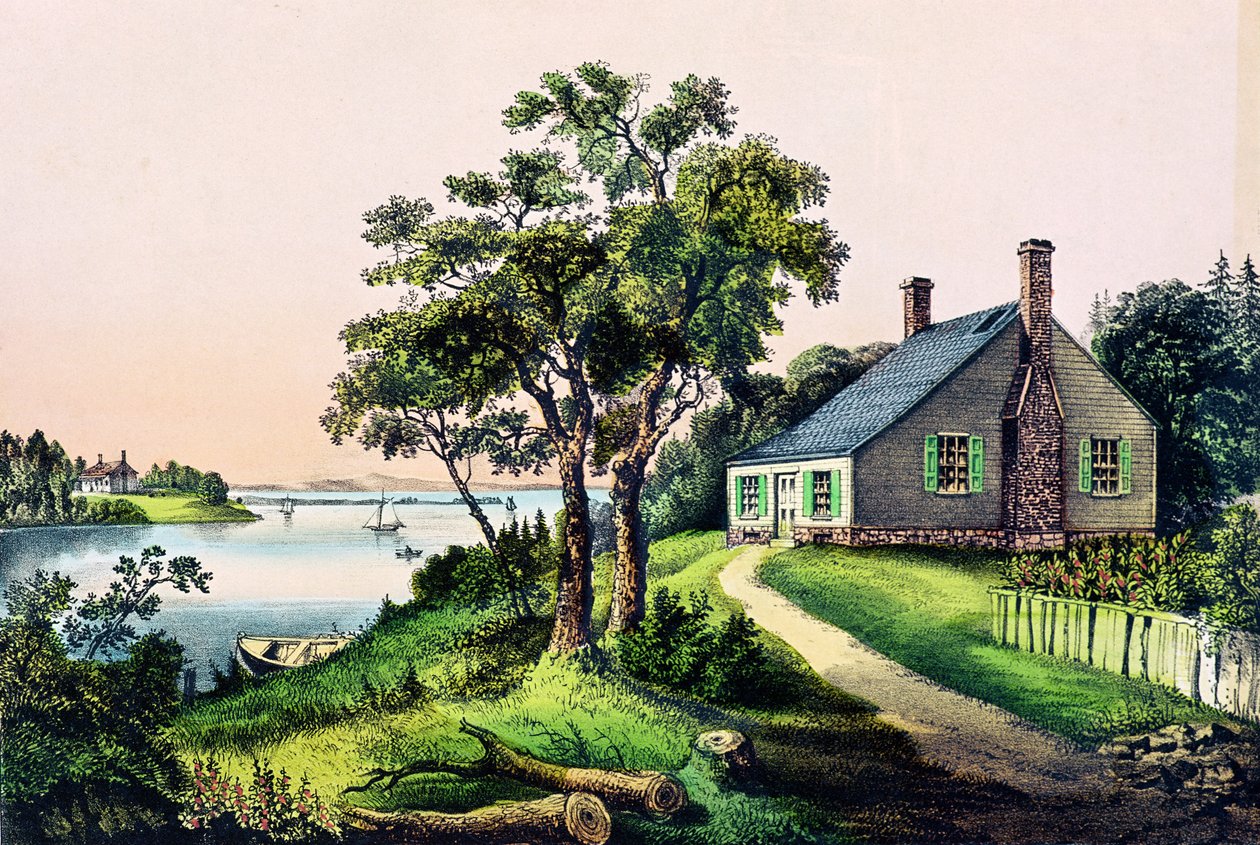 Local de nascimento de George Washington em Bridges Creek, Condado de Westmoreland, Virgínia, 22 de fevereiro de 1732, publicado por Currier e Ives de American School