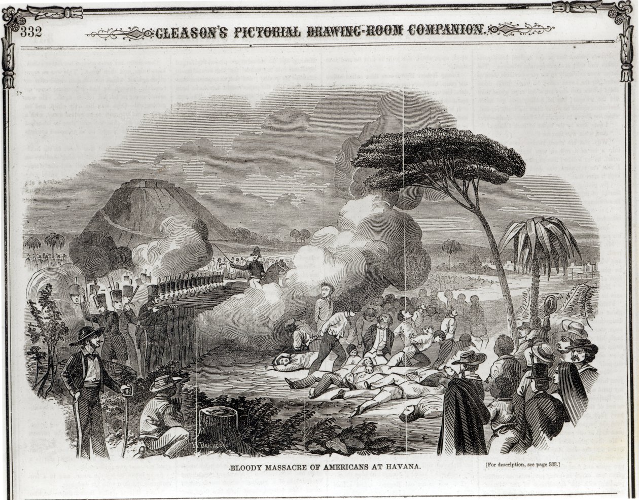 Massacre sangrento de americanos em Havana, em setembro de 1851, do "Companheiro pictórico da sala de visitas de Gleason" de American School