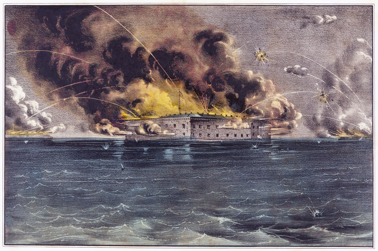 Bombardeio de Fort Sumter, Charleston Harbor, 12 e 13 de abril de 1861, pub. 1861 de American School