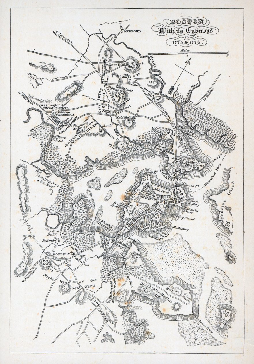 Boston e seus arredores em 1775 e 1776 (litho) de American School