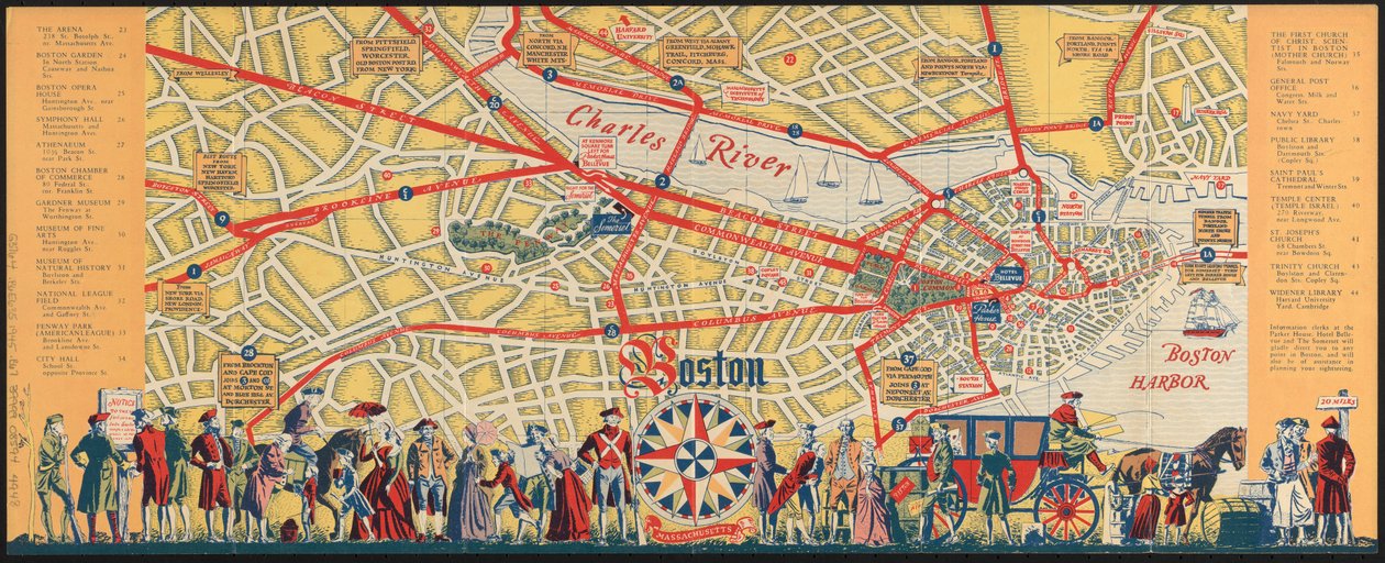 Boston é uma cidade de navegação : o que ver e como desfrutar da sua visita, c.1935-45 (cor litho) de American School