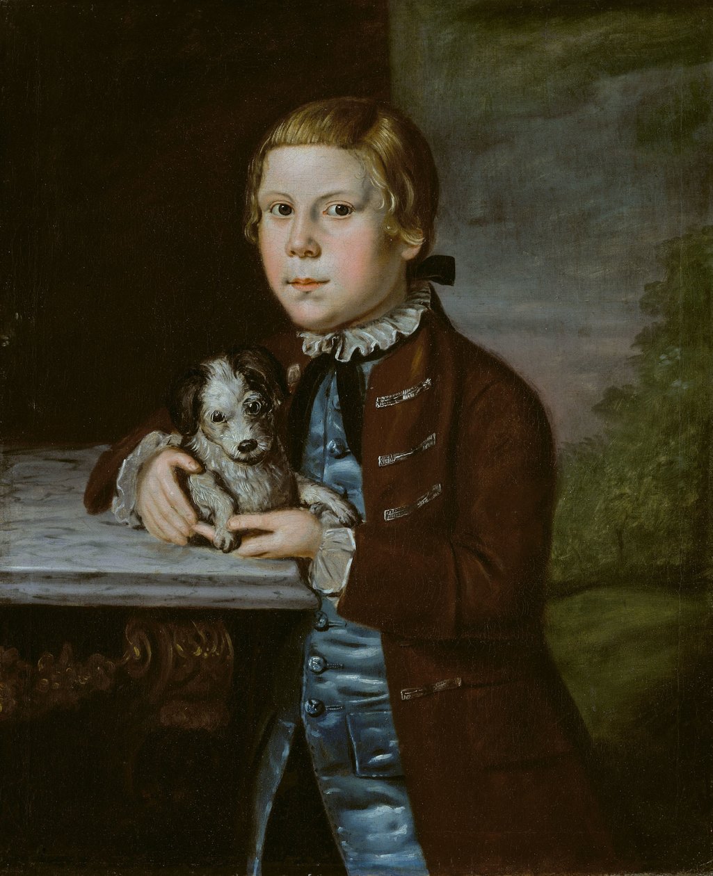 Rapaz da Família Hallett com Cão de American School