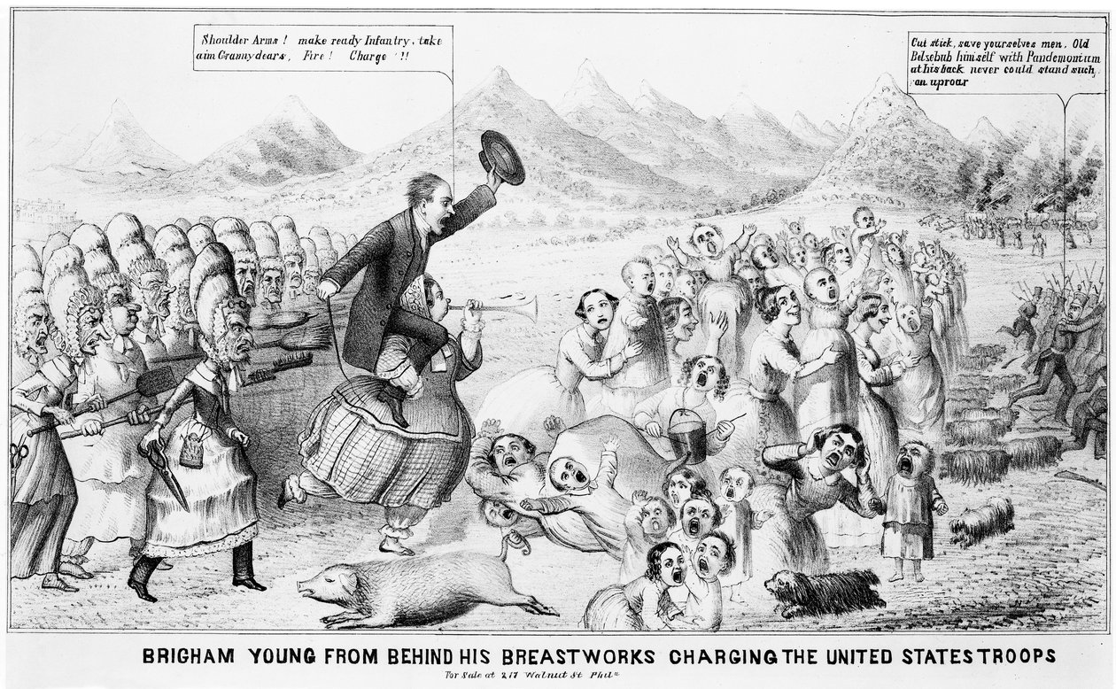 Brigham Young de Behind seus Breastworks cobrando as tropas dos Estados Unidos de American School