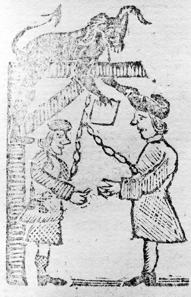 Funcionários britânicos fazendo o trabalho de demônios, ilustração do Boston Gazette de American School