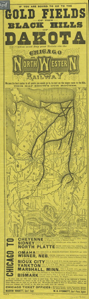 Broadside para Chicago e North Western Railway, impresso por Rand McNally, c.1870 de American School