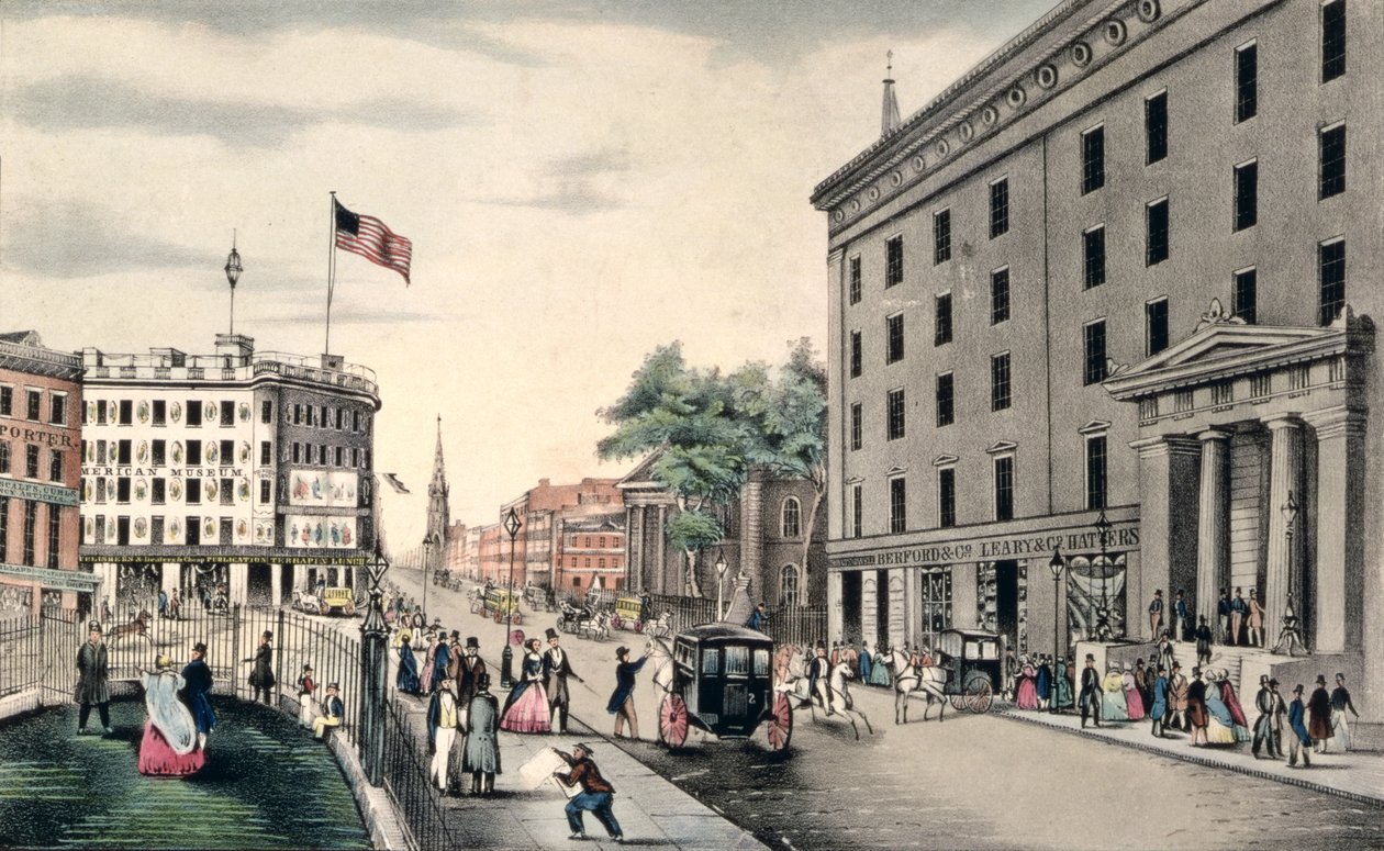 Broadway New York, sul do parque, gravado e pub. por Nathaniel Currier (1813-88) Nova Iorque, de American School