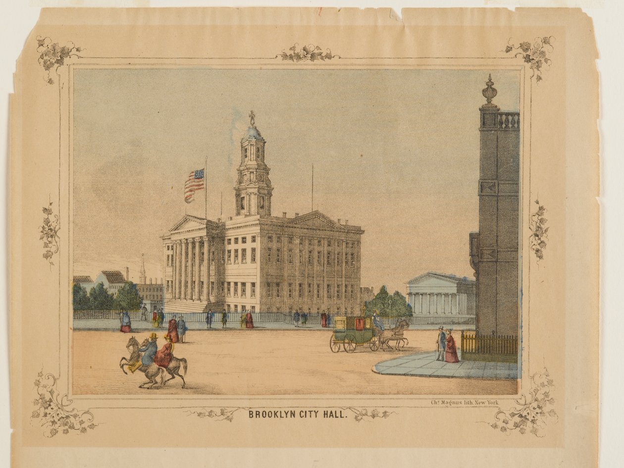 Brooklyn City Hall, publicado por Charles Magnus, Inc. (litografia pintado à mão com wc) de American School
