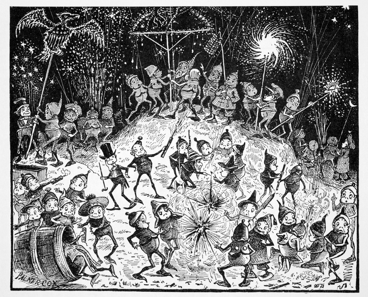 Brownies, do Guia Mundial para Gnomos, Fadas, Elfos e Outras Pessoas Pequenas por Thomas Keightley (1789-1872) Publicado em 1880, (BW Gravura) de American School