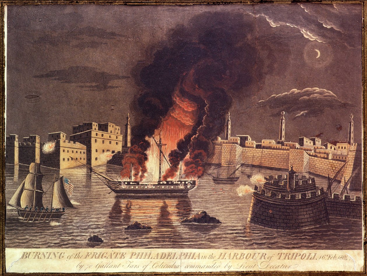 Queima da fragata Filadélfia, no porto de Trípoli, em 16 de fevereiro de 1804 de American School