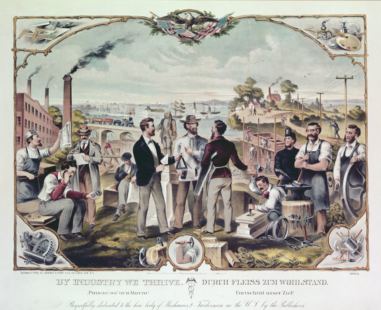 Por Indústria Nós Prosperamos, publicado por Kimmel e Voigt, 1873 de American School