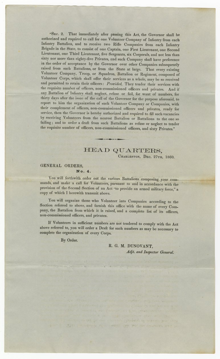 Chamada para voluntários sob a Ordem Geral No.4, 27 de dezembro de 1860 de American School