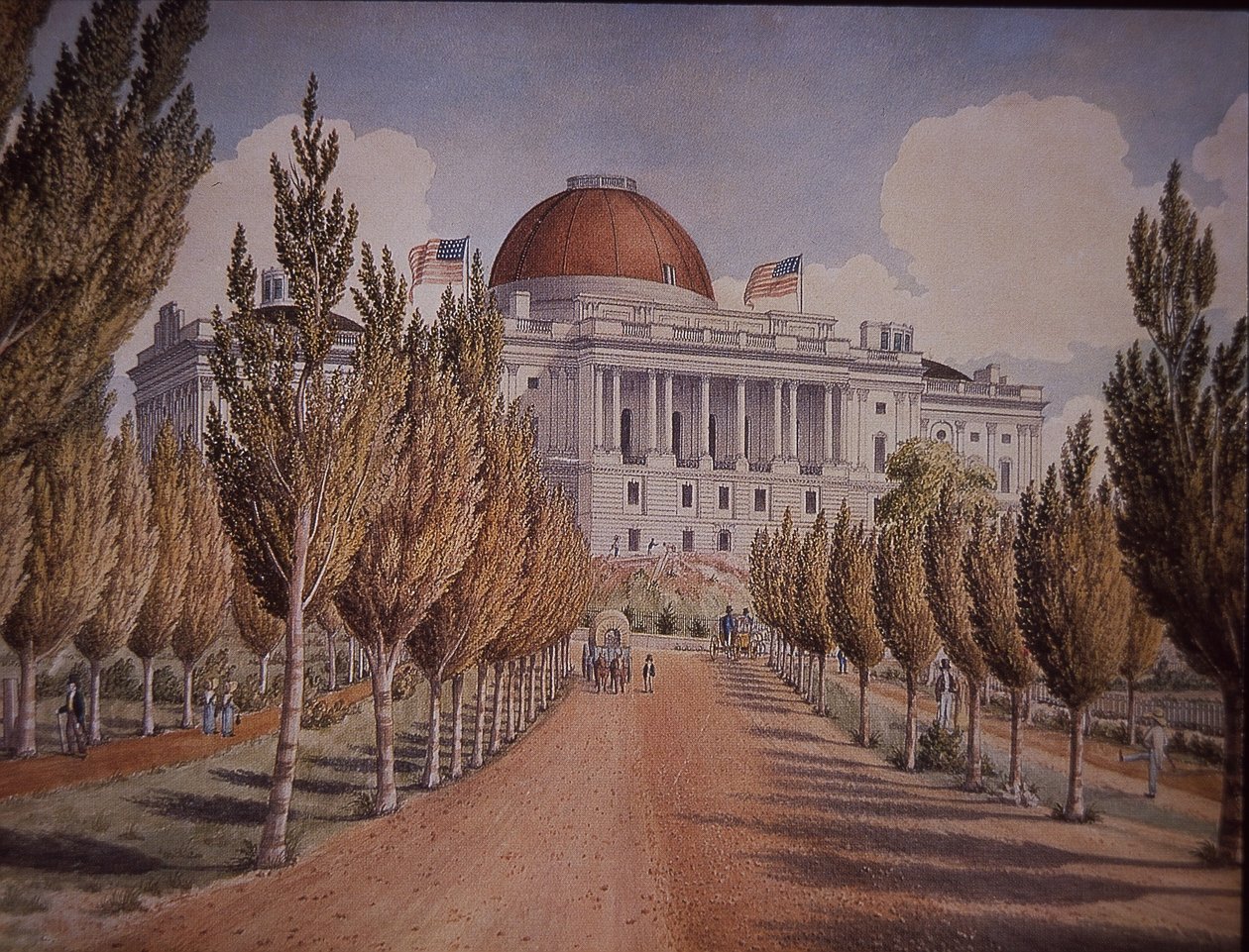 Edifício Capitol, Washington DC, EUA, c.1845 (cor litho) de American School