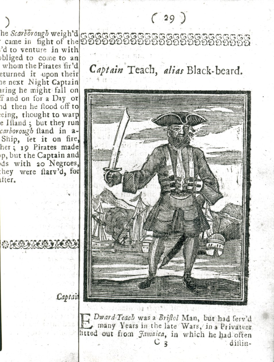 Capitão Teach, Alias Barba Negra, da História e Vida de Todos os Piratas Mais notórios e suas Tripulações, Londres, 1725 de American School
