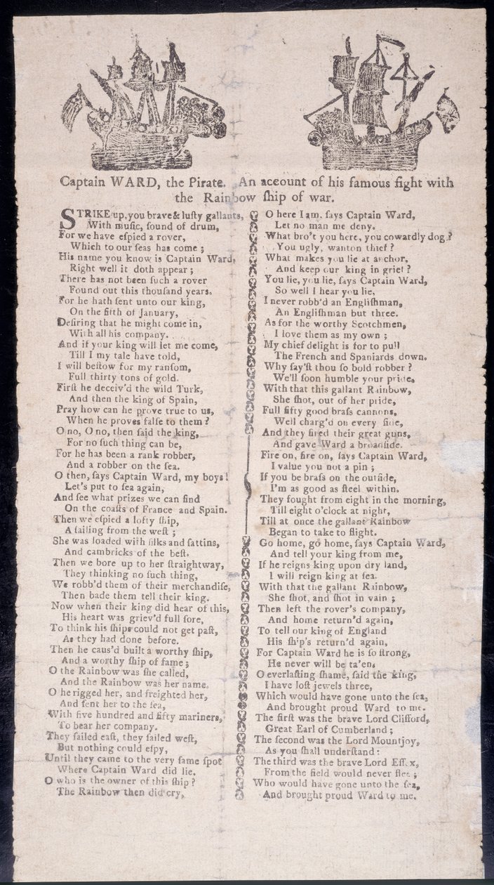 Capitão Wards batalha com o navio de guerra do arco-íris, broadside impresso 1775 (impressão) de American School