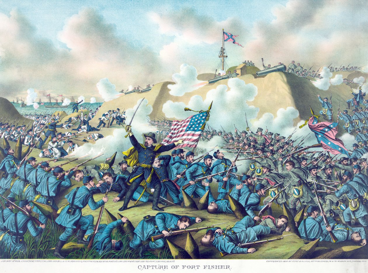 Captura do Forte Fisher, pub. 1890 (litografia a cores) de American School