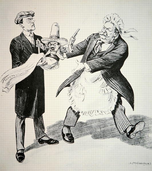 Desenho animado representando o Presidente William H. Taft (1857-1930) entregando a problemática "Situação Mexicana" ao seu sucessor Presidente Woodrow Wilson (1856-1924) 1913 (litho) de American School