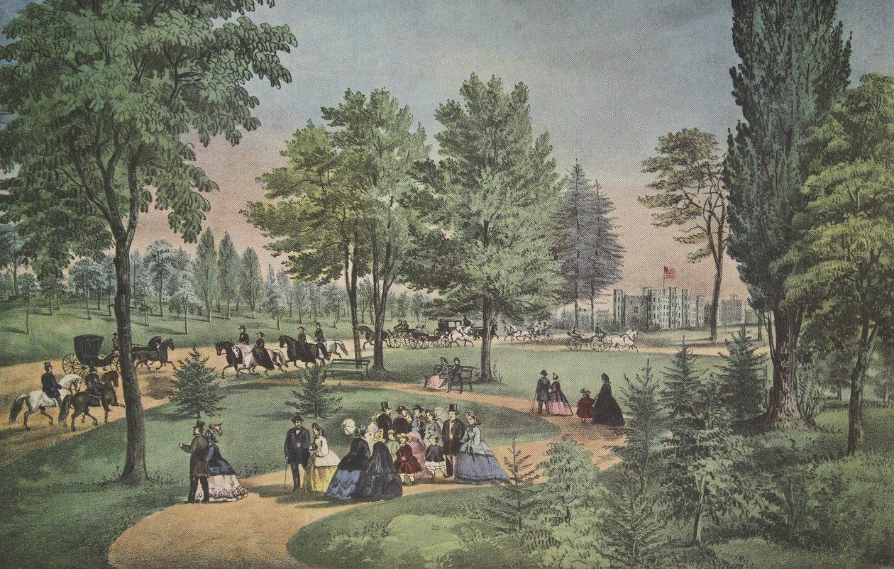 Central Park, The Drive, Currier e Ives, pub. 1862 de American School