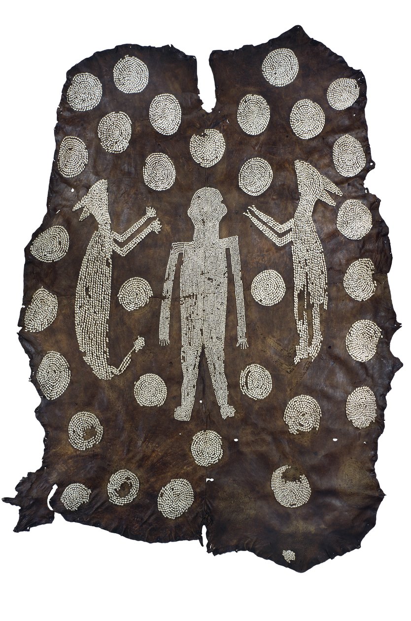 Chefe Powhatans Mantle, índio da América do Norte, da Virgínia, do final do século XVI ao início do século XVII (camurça com padrões de conchas) de American School