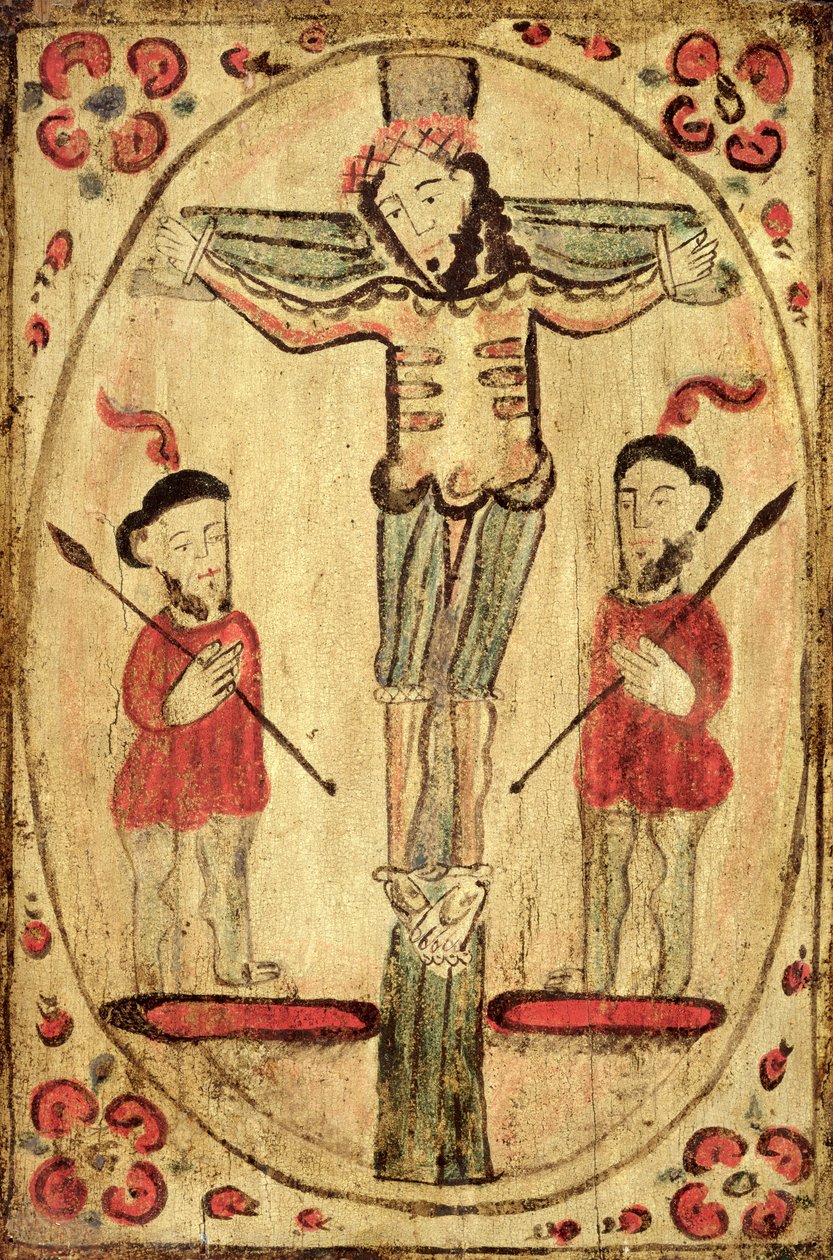 Cristo na cruz e duas figuras de American School
