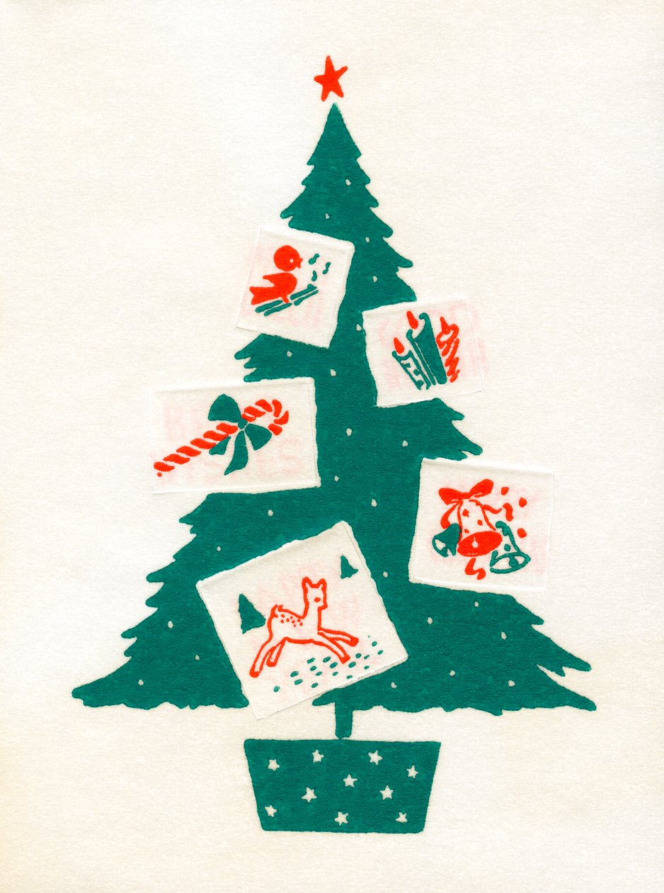 Árvore de Natal Decorada com Cartões de Natal de American School