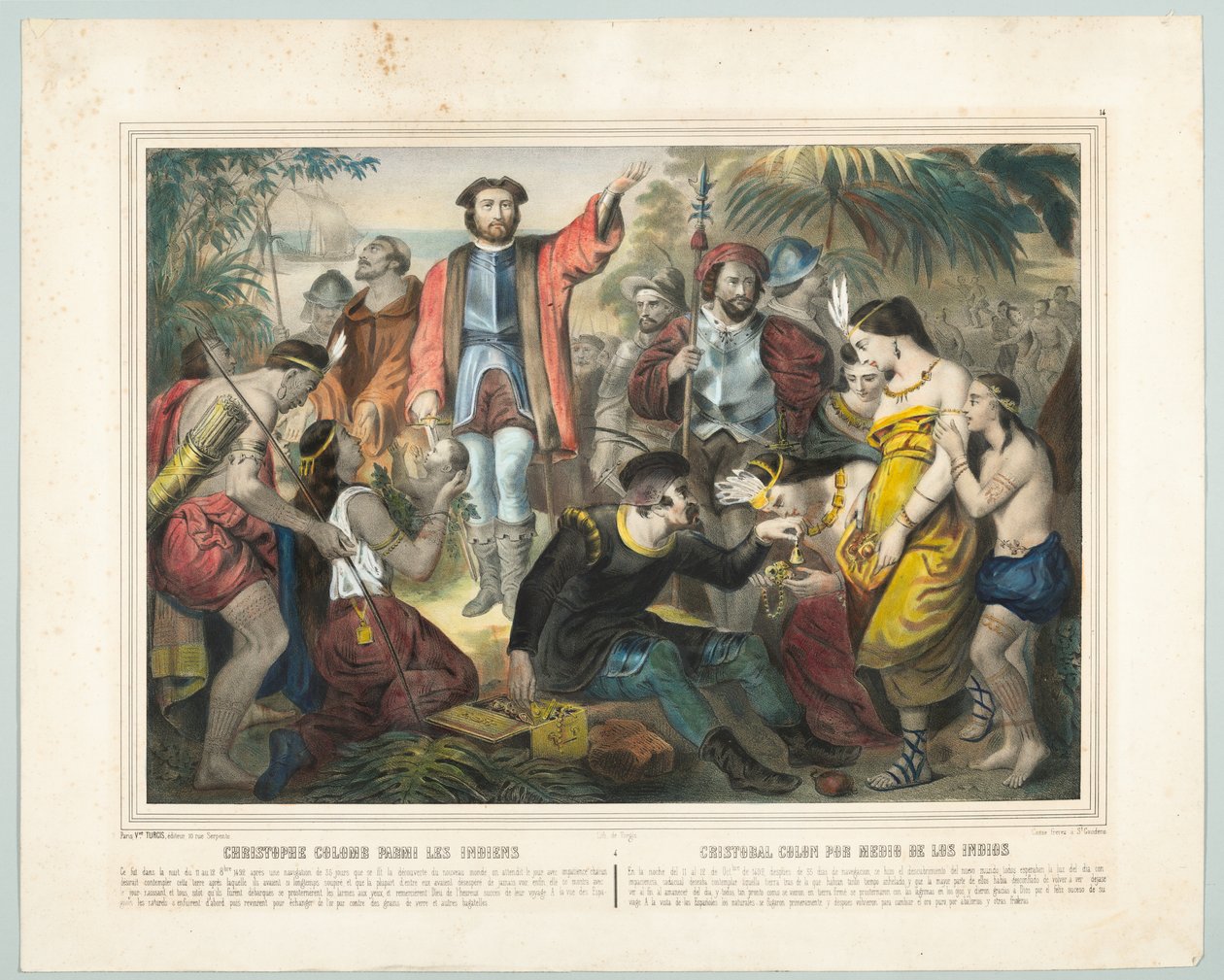 Cristóvão Colombo entre os índios (cor litho) de American School