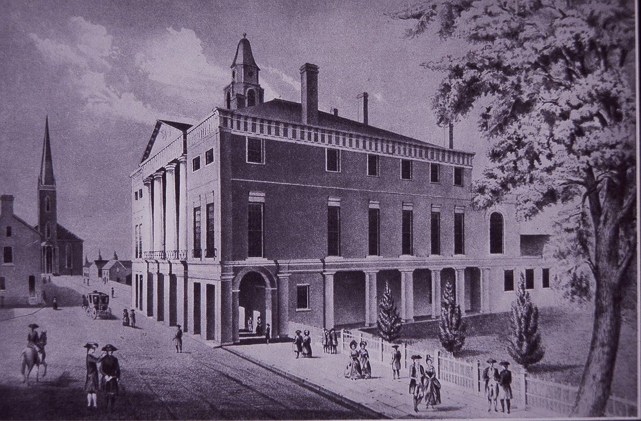 Câmara Municipal, Wall Street, Nova Iorque em 1790 (gravura) de American School