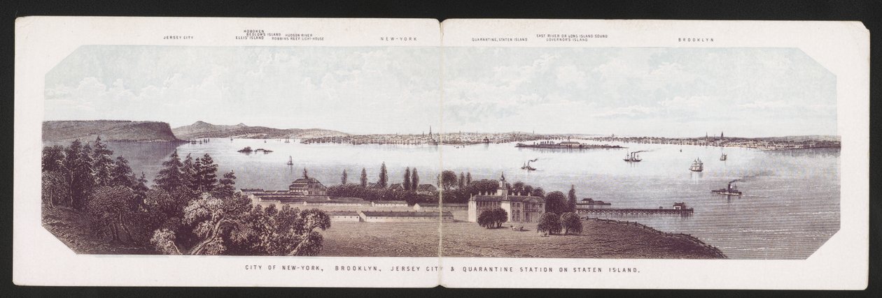 Cidade de Nova York, Brooklyn, Jersey City & Quarantine Station on Staten Island, c.1850 (cor litho) de American School