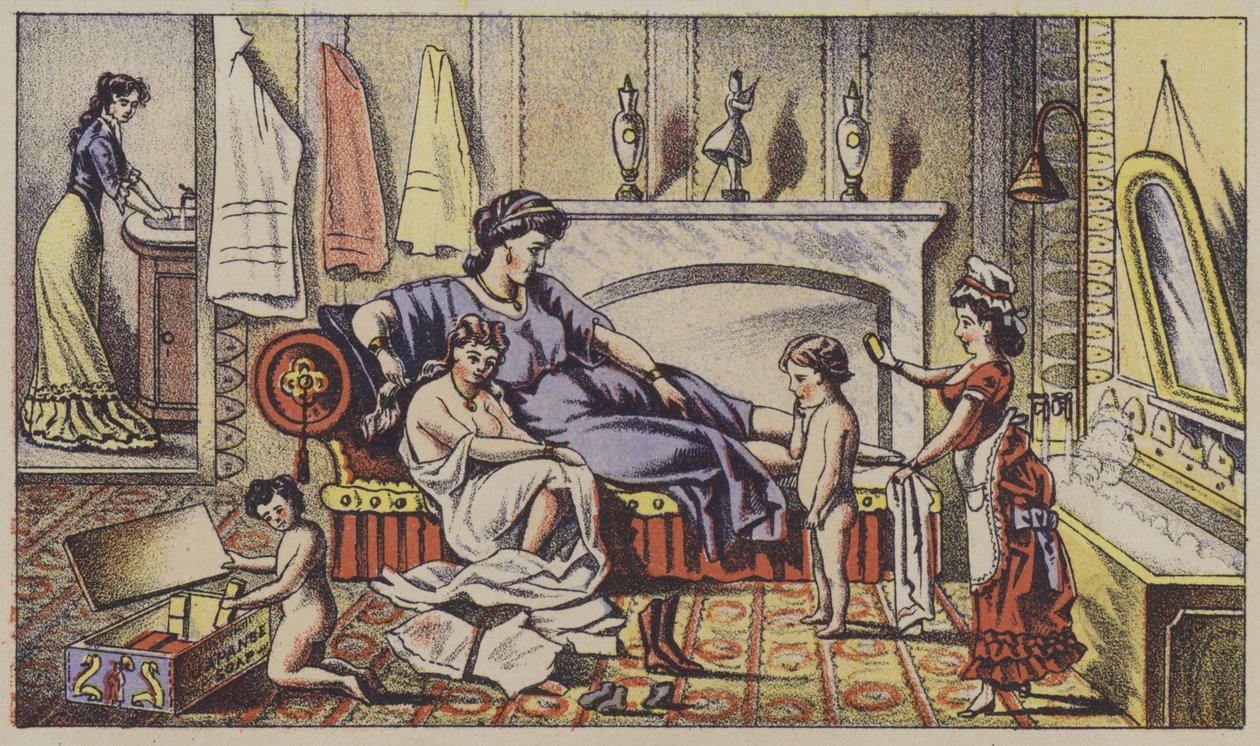 Personagens clássicos em casa moderna, sabonete publicitário (cromolitografia) de American School
