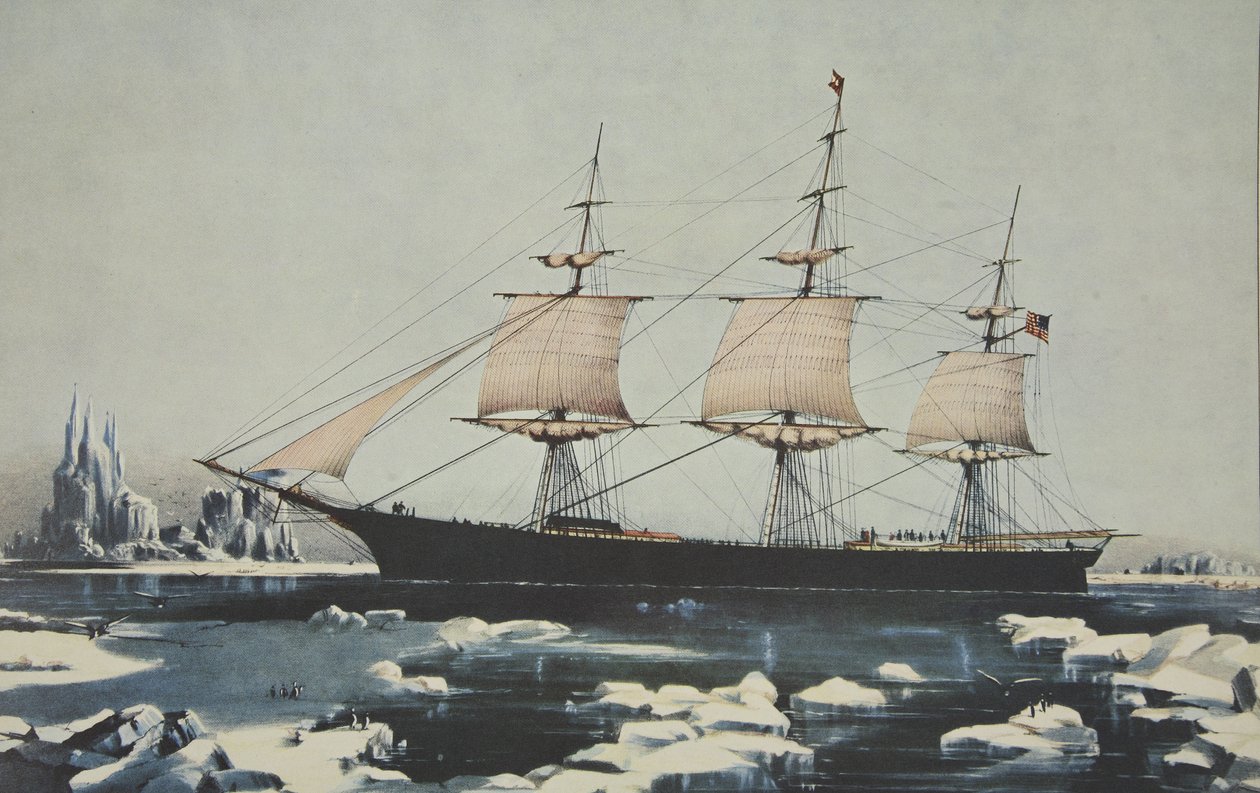 Clipper Ship, Red Jacket - No Ice off Cape Horn, em sua passagem da Austrália, para Liverpool, em agosto de 1854, pub. 1855, Currier & Ives de American School