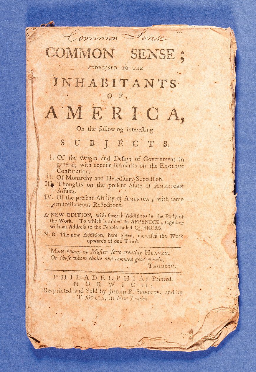 &39;Senso Comum: Dirigido aos Habitantes da América&39;, nova edição de Thomas Paine (1737-1809) impressa na Filadélfia de American School