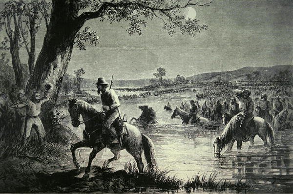 Travessia Confederada do Rio Potomac durante a Invasão de Maryland em 1862 (litho) de American School
